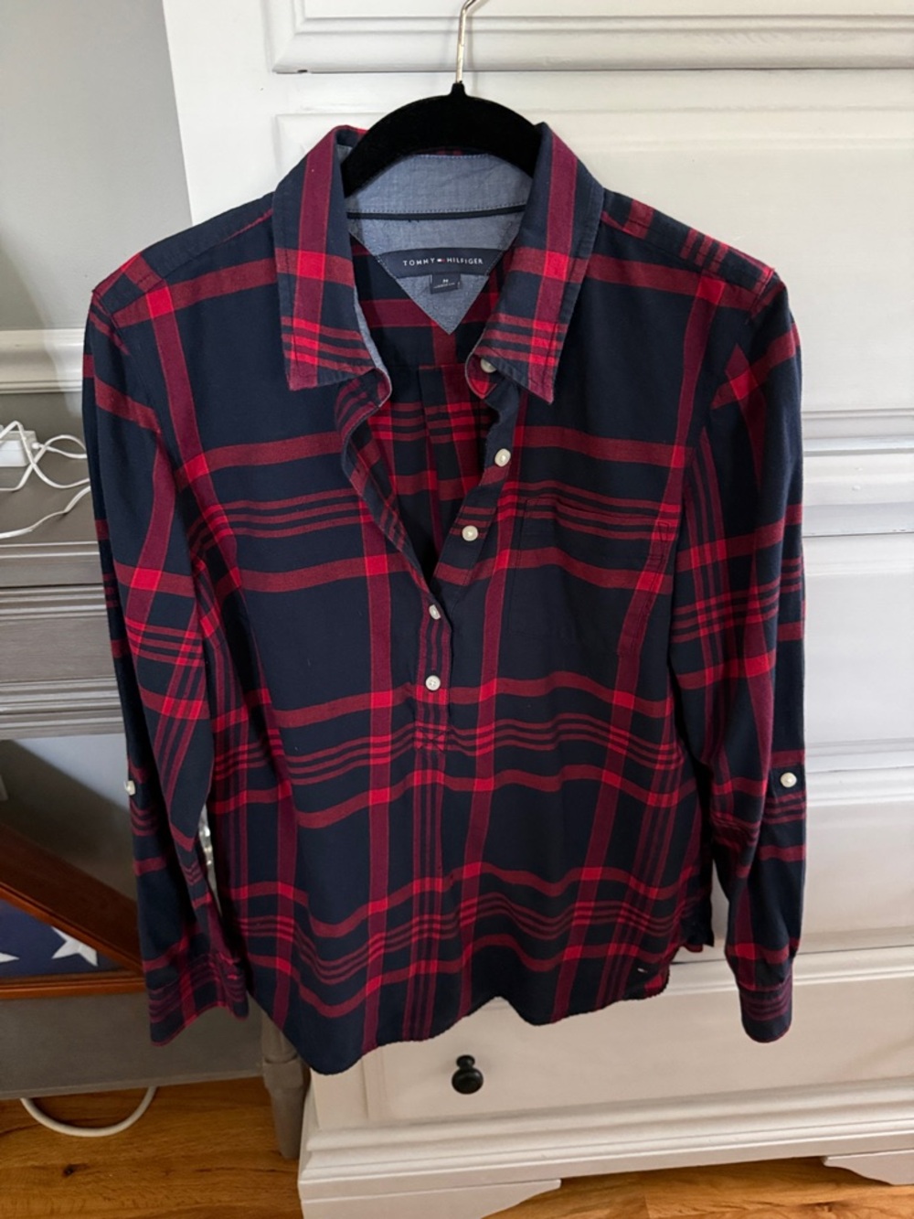 Tommy Hilfiger Navy and Red Plaid Button-Down Shirt